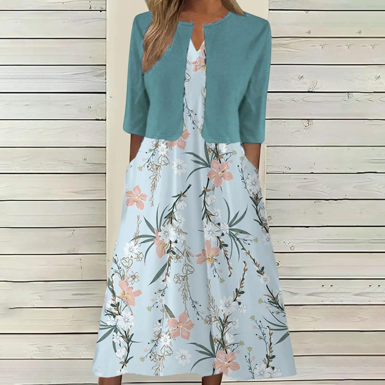 Womens Floral Maxi Dresses 2 Piece Set Sleeveless A Line Summer Beach Wedding Guest Dress with Cardigan 2025 Trendy