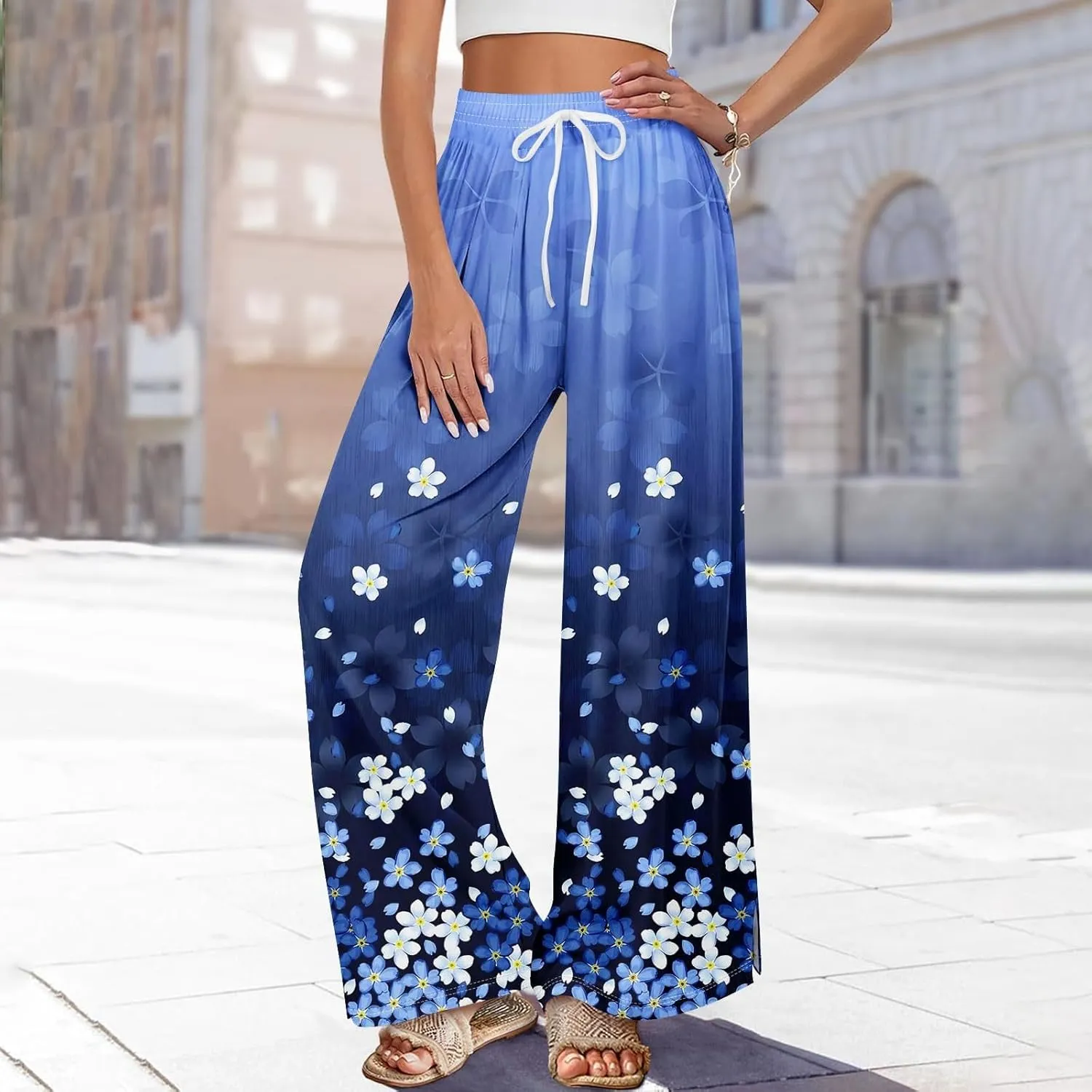 Womens Palazzo Pants Summer Boho Wide Leg Trousers Petite Casual High Waist Flowy Pant 2025 Beach Vacation Outfits