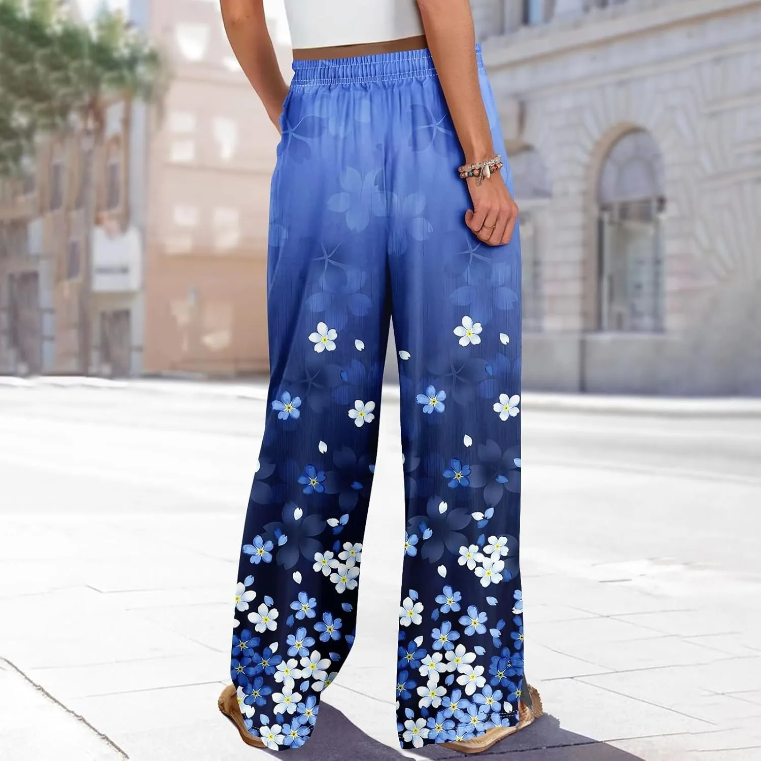 Womens Palazzo Pants Summer Boho Wide Leg Trousers Petite Casual High Waist Flowy Pant 2025 Beach Vacation Outfits
