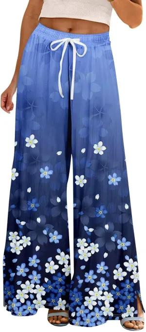Womens Palazzo Pants Summer Boho Wide Leg Trousers Petite Casual High Waist Flowy Pant 2025 Beach Vacation Outfits