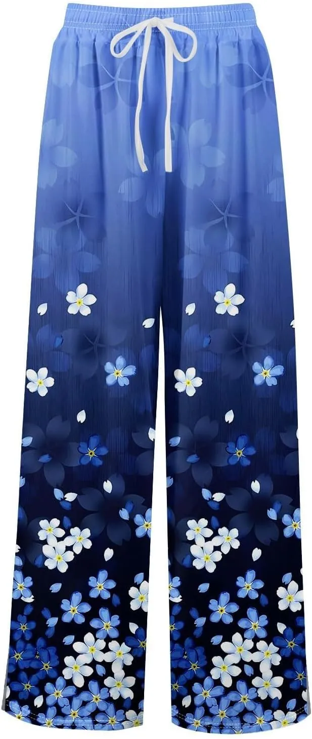 Womens Palazzo Pants Summer Boho Wide Leg Trousers Petite Casual High Waist Flowy Pant 2025 Beach Vacation Outfits