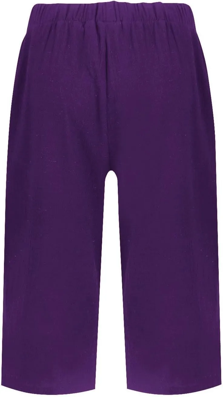 Women's Pedal Pushers Linen Bermuda Shorts Wide Leg Cropped Pants Casual Palazzo Pant with Pockets