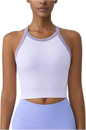 Womens Solid Color Workout Tank Tops Sleeveless Crewneck Ribbed Crop Tops with Built in Bra 2025 Yoga Shirts