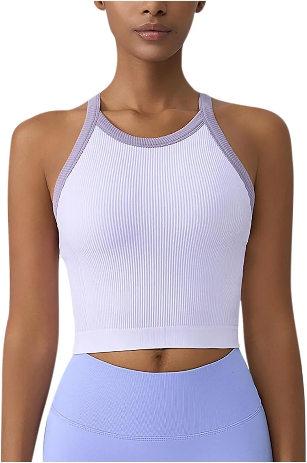 Womens Solid Color Workout Tank Tops Sleeveless Crewneck Ribbed Crop Tops with Built in Bra 2025 Yoga Shirts