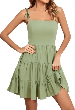 Women's Spaghetti Strap Mini Dress - Flowy Pleated Summer Beach Dress, Breathable Vacation Sundress 2025