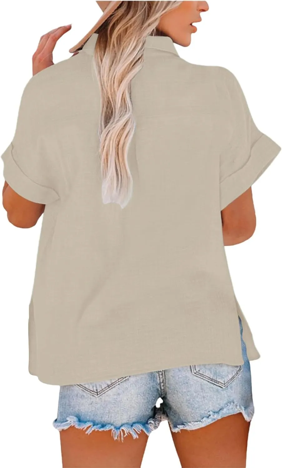 Women's Tunic Tops Linen Tops for Womens Summer Work Shirts Trendy Button Down Plus Size V Neck Boho Clothes