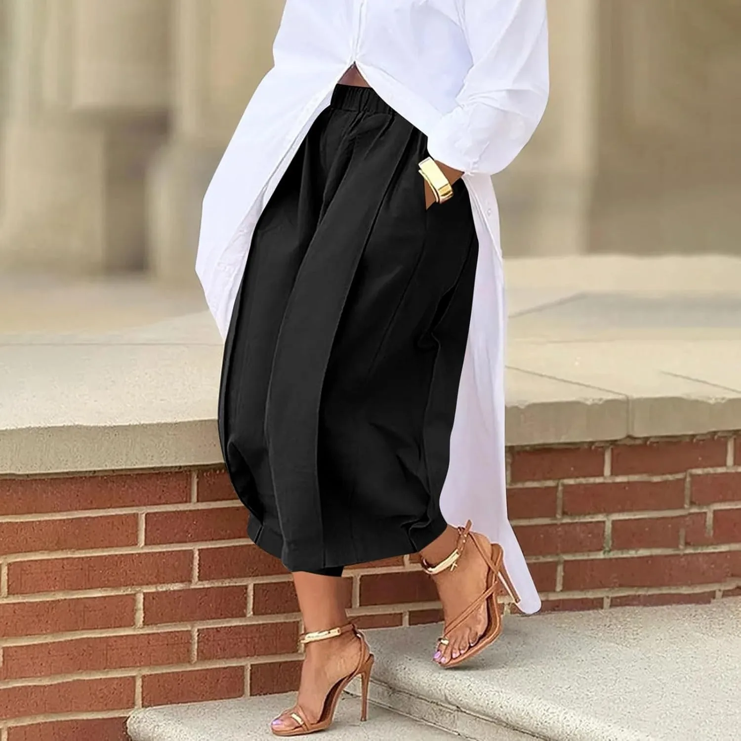 Women's Wide Leg Palazzo Pants 2025 Trendy High Waisted Flowy Trendy Crop Pant Casual Trousers with Pockets