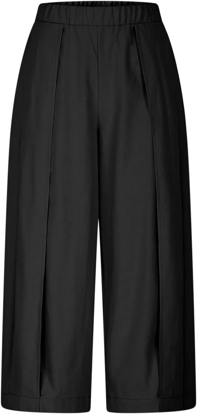 Women's Wide Leg Palazzo Pants 2025 Trendy High Waisted Flowy Trendy Crop Pant Casual Trousers with Pockets