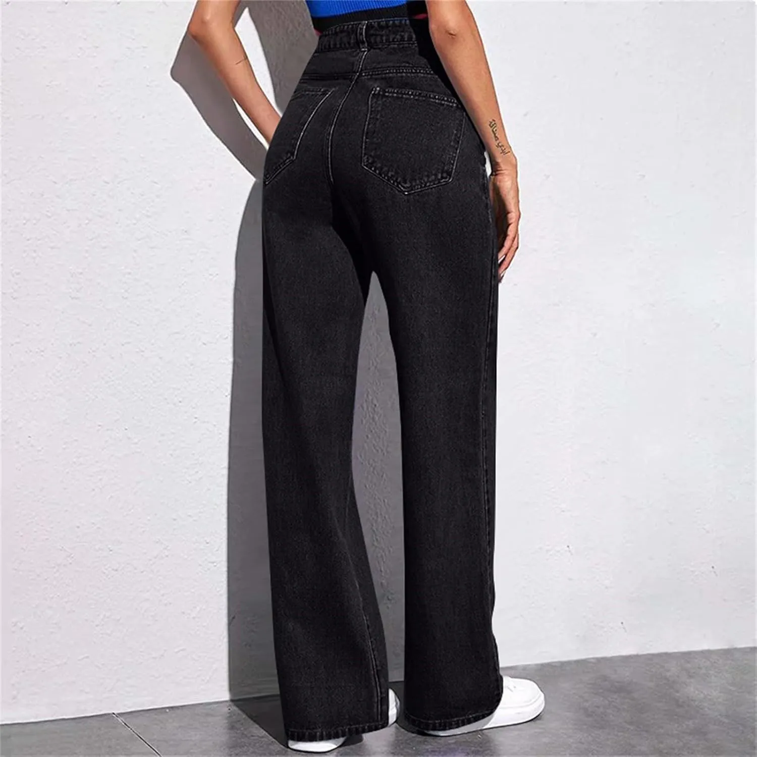 Yesunpxs Women Wide Leg Jeans 2025 Trendy Jeans Stretchy High Waisted Denim Pants with Pockets Trendy Casual Trouses