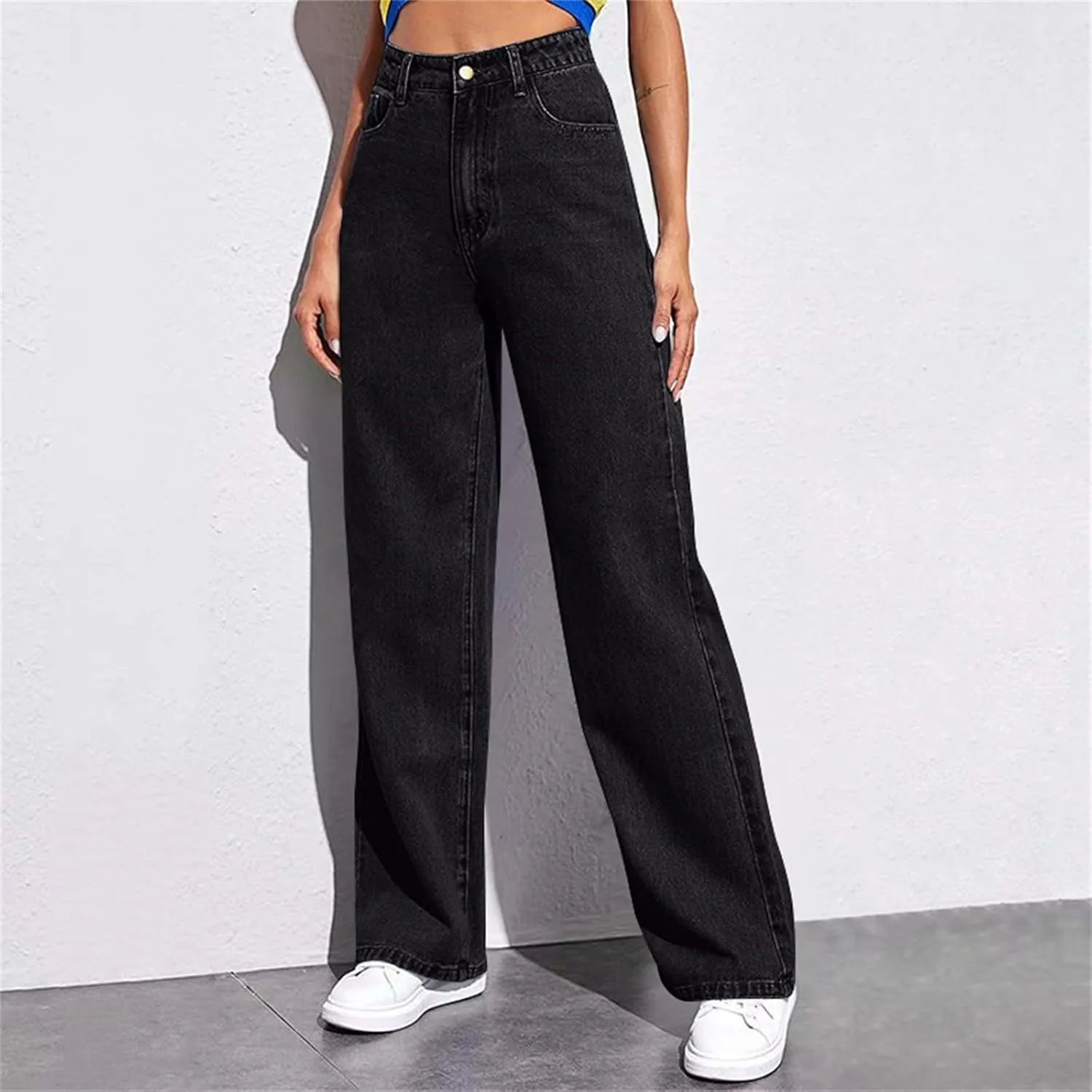 Yesunpxs Women Wide Leg Jeans 2025 Trendy Jeans Stretchy High Waisted Denim Pants with Pockets Trendy Casual Trouses