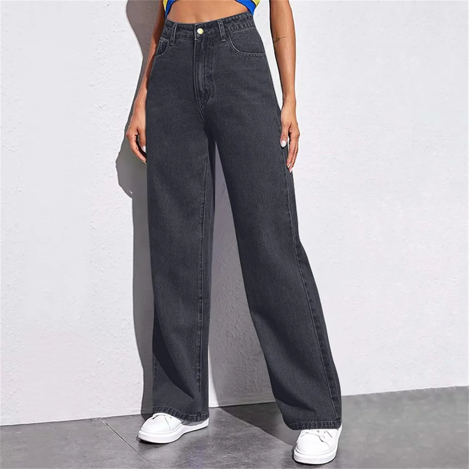 Yesunpxs Women Wide Leg Jeans 2025 Trendy Jeans Stretchy High Waisted Denim Pants with Pockets Trendy Casual Trouses