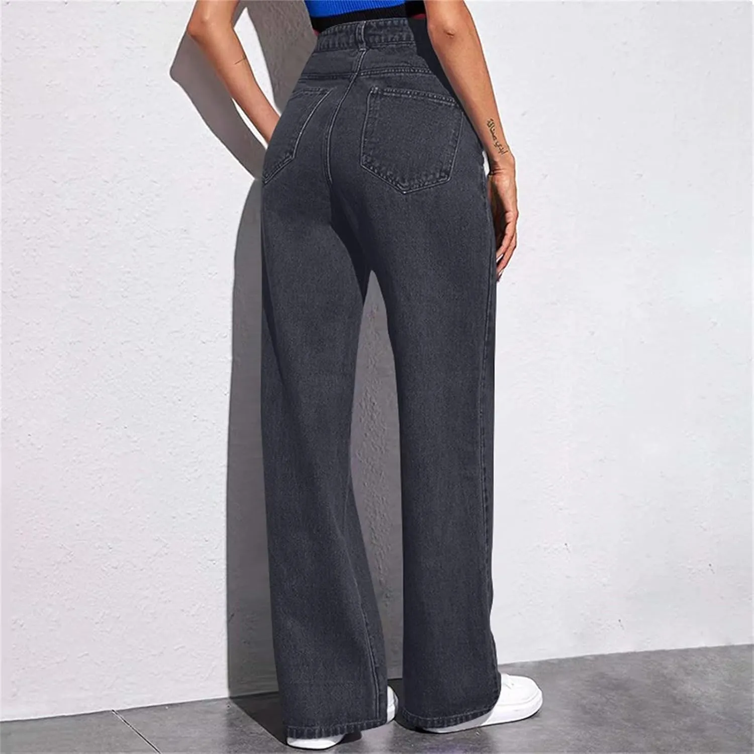 Yesunpxs Women Wide Leg Jeans 2025 Trendy Jeans Stretchy High Waisted Denim Pants with Pockets Trendy Casual Trouses