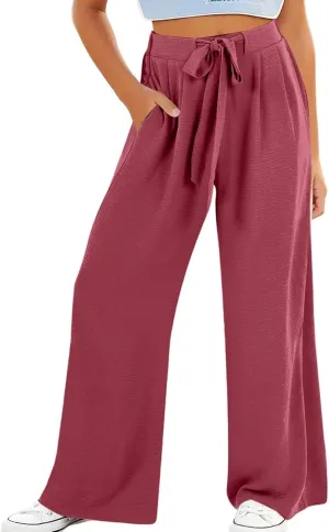 Youth Girls Palazzo Cotton Linen Long Pants Baggy Wide Leg High Waist Drawstring Long Trousers 2025 Summer Bottoms